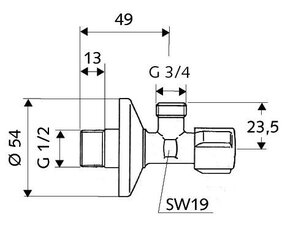 Kombineeritud ventiil pesumasinale Schell 1/2'' x 3/4'' цена и информация | Сантехнические соединения, клапаны | kaup24.ee