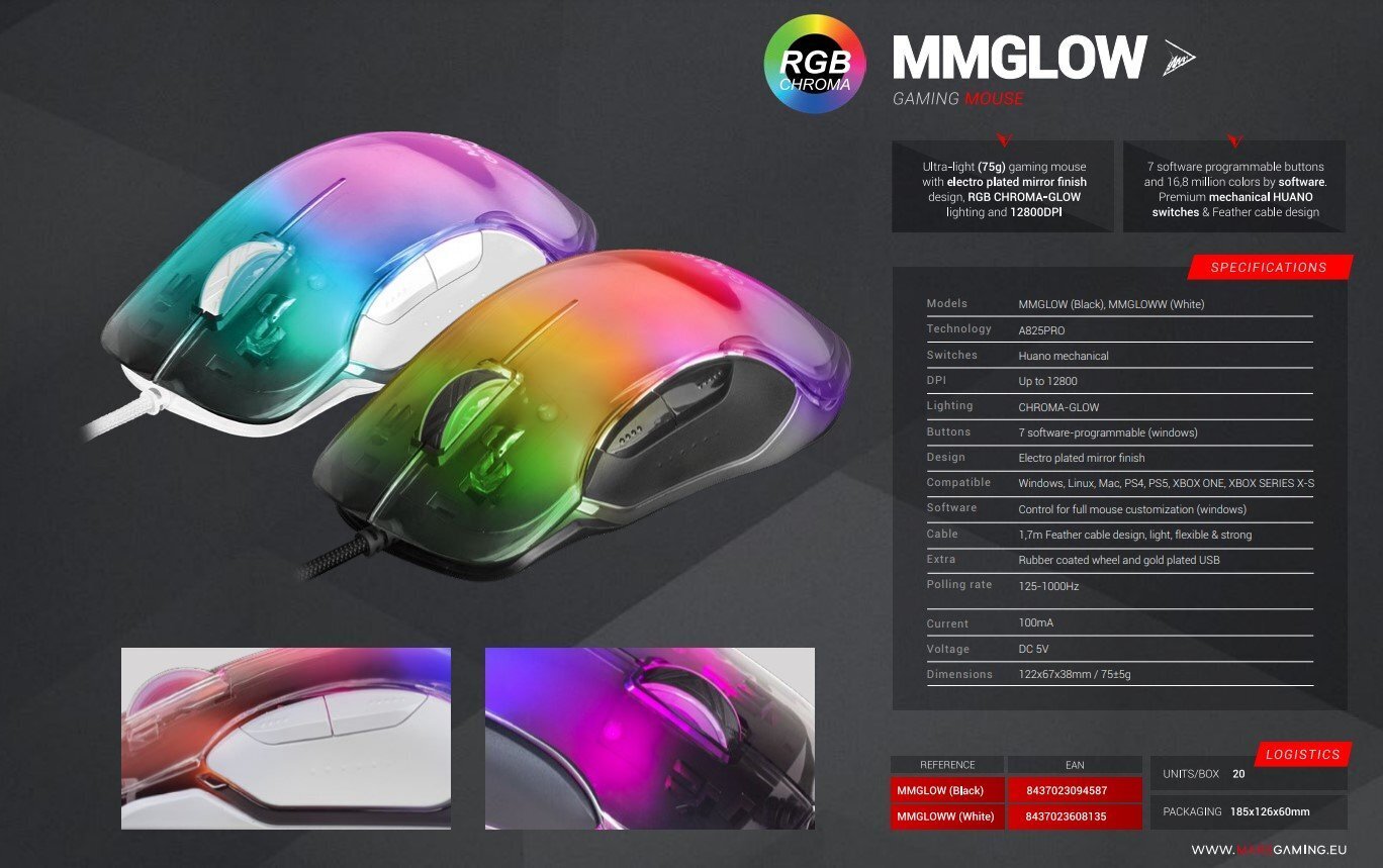 Mars Gaming MMGlow mänguhiir 12800DPI / 1000Hz / Chroma-Glow цена и информация | Hiired | kaup24.ee