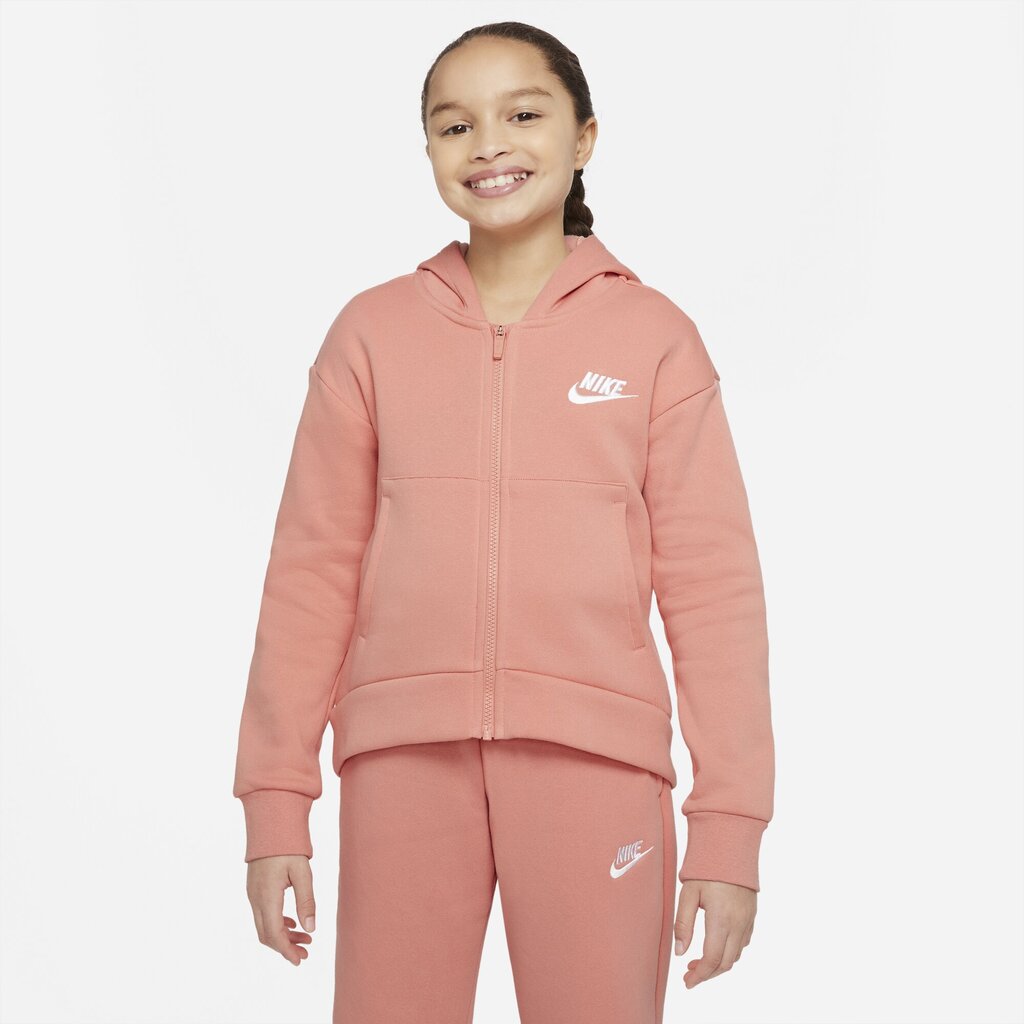 Tüdrukute dressipluus Nike Girls NSW Club FLC FZ Hoodie LBR, roosa hind ja info | Tüdrukute kampsunid, vestid ja jakid | kaup24.ee