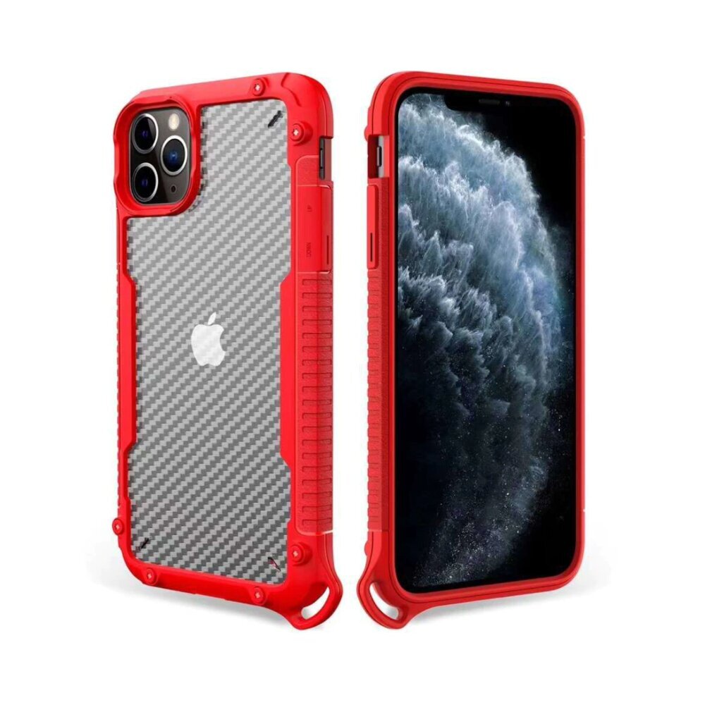 iPhone 11 Pro Max (6,5″) Carbon Shockproof ümbris randmerihmaga – Punane цена и информация | Telefoni kaaned, ümbrised | kaup24.ee