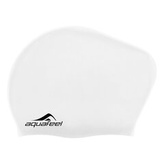 Swimming cap silicone AQUAFEEL 30404 10 white  long hair цена и информация | Шапки для плавания | kaup24.ee