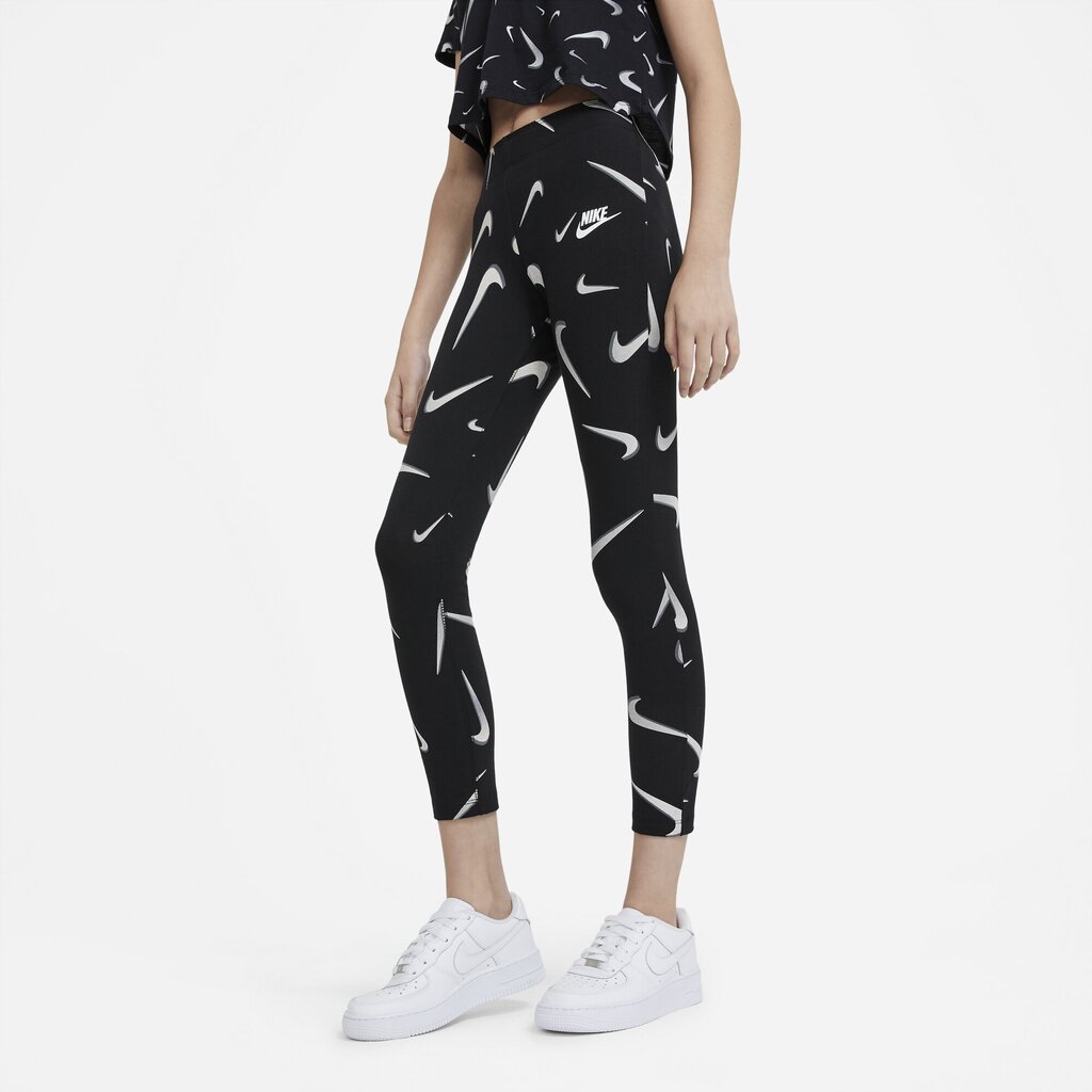 Tüdrukute treeningpüksid Nike Girls NSW Favorites AOP Leggings, must цена и информация | Tüdrukute retuusid, püksid | kaup24.ee