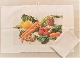 Linane rätik ilma trükita ja linane rätik 45 x 70 cm digitrükiga "Puu- ja köögiviljad", 2 tk hind ja info | Köögirätikud, pajakindad, põlled | kaup24.ee