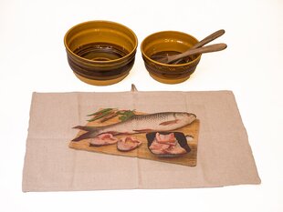 Linane rätik 45 x 70 cm, digitrükiga "Kala köögilaual" hind ja info | Köögirätikud, pajakindad, põlled | kaup24.ee