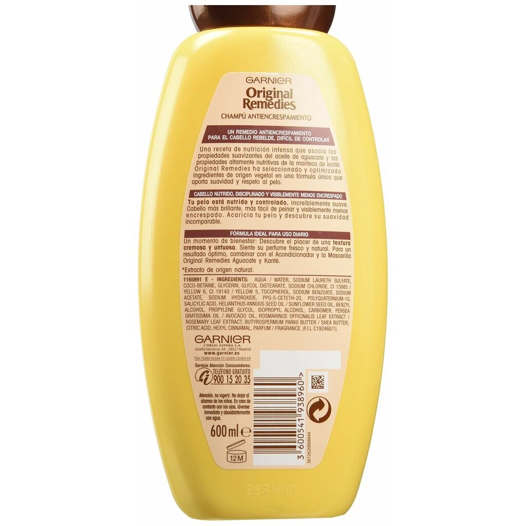 Staatilise Elektri Vastane Šampoon Garnier Original Remedies Shea Avokaado (600 ml) цена и информация | Šampoonid | kaup24.ee