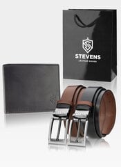 Подарочный набор для мужчин с двусторонним ремнем Stevens 325 цена и информация | Мужские кошельки | kaup24.ee