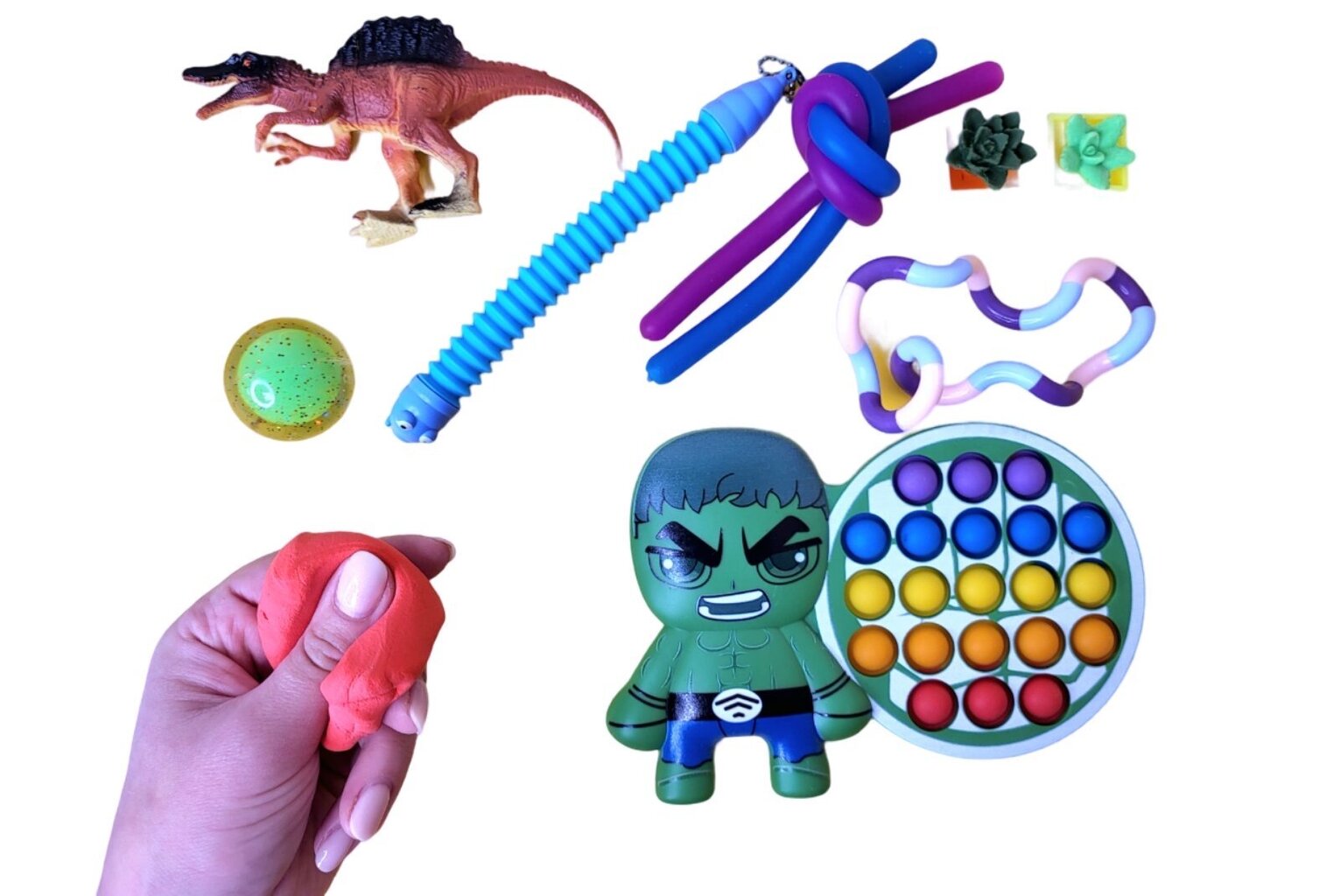 Mänguasjade komplekt vanusele 3-7 aastat. lastele, 10 tk. Hulk pop it, fidget ribad, madu, dinosaurus, modell цена и информация | Lauamängud ja mõistatused | kaup24.ee