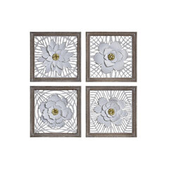 Seinakaunistus DKD Home Decor Kuusk Kuldne Metall Pruun Valge Shabby Chic (40,5 x 3 x 40,5 cm) (4 Ühikut) hind ja info | Sisustuselemendid | kaup24.ee