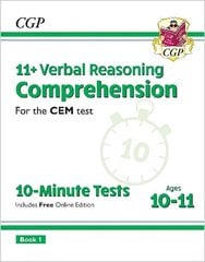 11plus CEM 10-Minute Tests: Comprehension - Ages 10-11 Book 1 (with Online   Edition) цена и информация | Книги для подростков и молодежи | kaup24.ee
