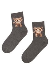 Женские тёплые пушистые носки серо-коричневого цвета с изображением плюшевого медвежонка FLUFFY цена и информация | Женские носки | kaup24.ee