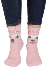 Хлопковые носки розового цвета с изображением весёлого пёсика с торчащими ушками REX цена и информация | Женские носки | kaup24.ee