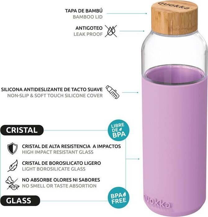 Klaasist ümar silikoonkaanega joogipudel 660ml (lilac) hind ja info | Joogipudelid | kaup24.ee