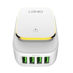 Wall charger with night light function LDNIO A4405, 3x USB, 22W (white) hind ja info | Mobiiltelefonide laadijad | kaup24.ee