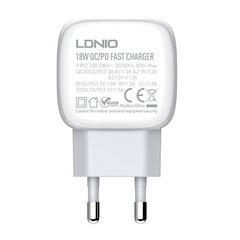 Wall charger LDNIO A2313C, USB + USB-C, PD + QC 3.0, 20W (white) hind ja info | Mobiiltelefonide laadijad | kaup24.ee