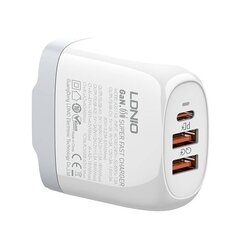 GaN charger LDNIO A3511Q, 2x USB + USB-C, 65W (white) цена и информация | Зарядные устройства для телефонов | kaup24.ee