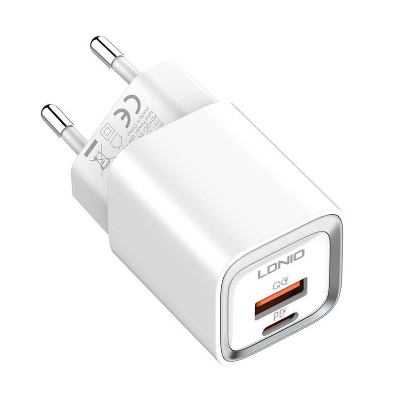 Wall charger LDNIO A2318C, USB + USB-C, PD + QC 3.0, 20W (white) hind ja info | Mobiiltelefonide laadijad | kaup24.ee