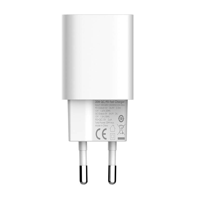 Wall charger LDNIO A2318C, USB + USB-C, PD + QC 3.0, 20W (white) цена и информация | Mobiiltelefonide laadijad | kaup24.ee