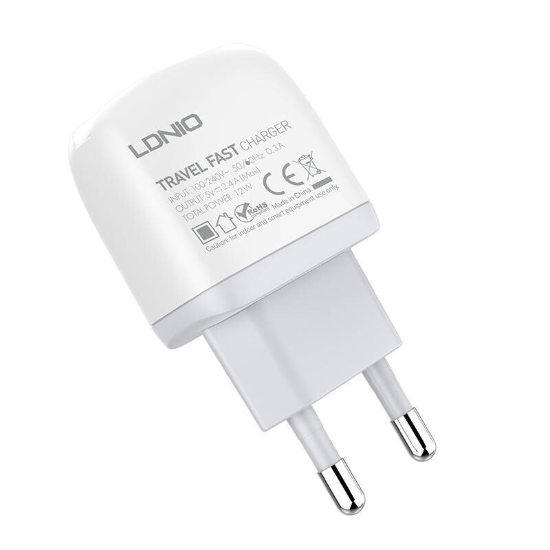 Wall charger LDNIO A2219, 2x USB, 2.4A (white) цена и информация | Mobiiltelefonide laadijad | kaup24.ee