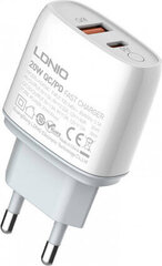 Ldnio Wall charger A2424C, USB + USB-C, PD + QC 3.0, 20W (white) hind ja info | Mobiiltelefonide laadijad | kaup24.ee