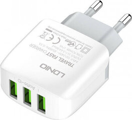 Ldnio Wall charger A3312, 3x USB, 17W (white) hind ja info | Mobiiltelefonide laadijad | kaup24.ee