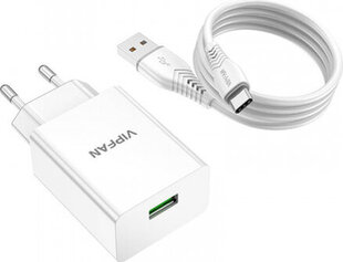 Vipfan E03 wall charger, 1x USB, 18W, QC 3.0 + USB-C cable (white) hind ja info | Mobiiltelefonide laadijad | kaup24.ee