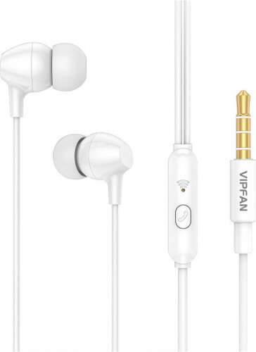Vipfan M16 wired in-ear headphones, 3.5mm jack, 1m (white) hind ja info | Kõrvaklapid | kaup24.ee
