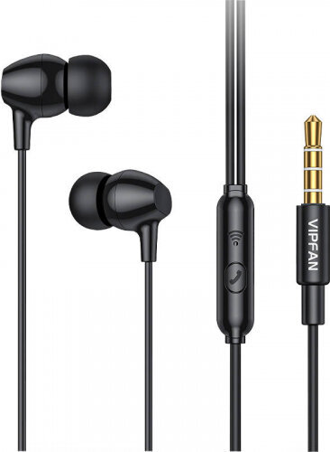 Vipfan M16 wired in-ear headphones, 3.5mm jack, 1m (black) hind ja info | Kõrvaklapid | kaup24.ee