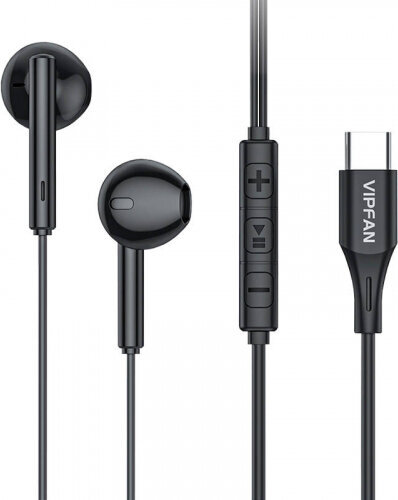 Vipfan M18 wired in-ear headphones, USB-C (black) цена и информация | Kõrvaklapid | kaup24.ee