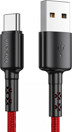 Vipfan USB to USB-C cable X02, 3A, 1.8m (red) цена и информация | Kaablid ja juhtmed | kaup24.ee