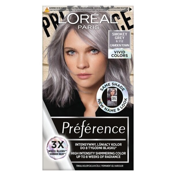 Kauapüsiv juuksevärv L'Oréal Paris Preference Vivid Colors, 9.112 Smokey Grey hind ja info | Juuksevärvid | kaup24.ee