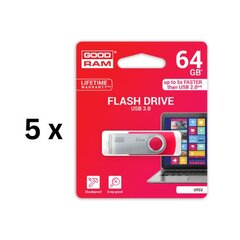 Mälupulk USB 3.0 GOODRAM UTS3 64GB, punane sp. pakis 5 tk. hind ja info | GoodRam Arvutid ja IT- tehnika | kaup24.ee