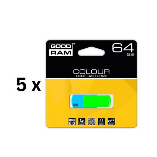 Mälupulk USB 2.0 COLOR MIX, 64GB pakis 5 tk. hind ja info | Mälupulgad | kaup24.ee