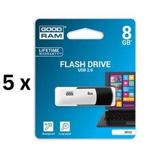 USB накопитель 2.0 GOODRAM UCO2 8GB, черный/белый, упаковка 5 шт. цена и информация | GoodRam Компьютерная техника | kaup24.ee