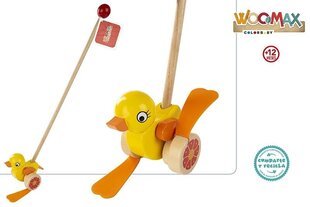 Puidust tõukamismänguasja Duck koos varrega Woomax, 12m+ цена и информация | Игрушки для малышей | kaup24.ee