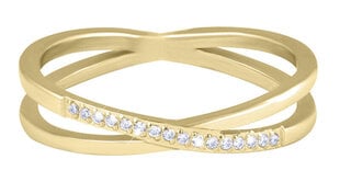 Troli Позолоченное двойное стальное кольцо с прозрачными золотыми цирконами цена и информация | Кольцо | kaup24.ee