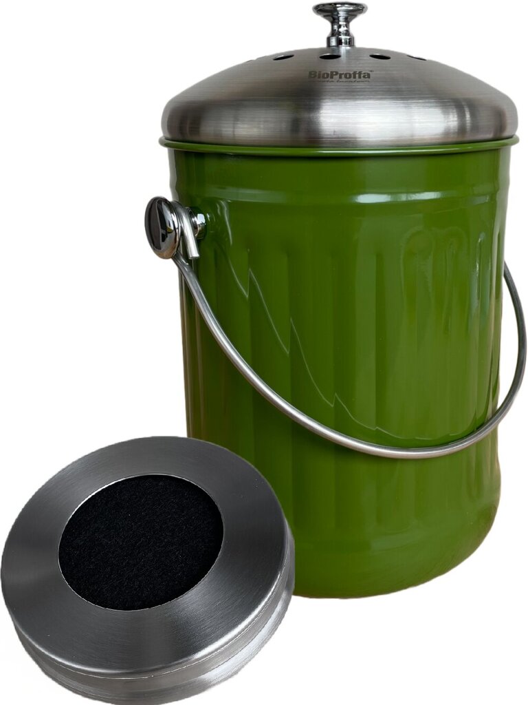 Bioproffa Biojäätmete kogumiskonteiner aktiivsöefiltriga biojäätmete taaskasutamiseks ja kompostimiseks, Samblaroheline 5L Teras цена и информация | Kompostrid, prügikonteinerid | kaup24.ee