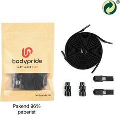 Bodypride плоские резиновые шнурки, черные, 120 см цена и информация | Уход за одеждой и обувью | kaup24.ee