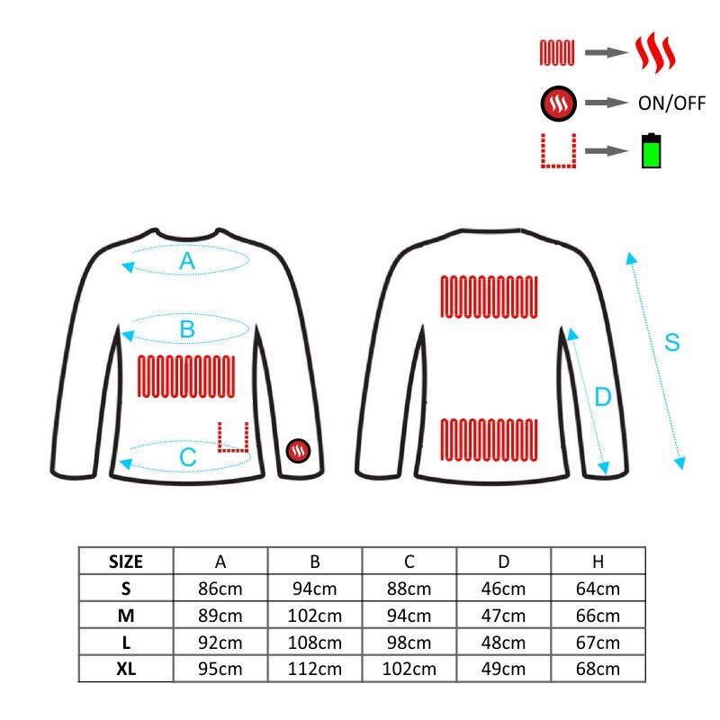 Elektrilise soojendusega Pika varrukaga T-Särk Glovii GJ1 Must XL цена и информация | Soojendavad tooted | kaup24.ee