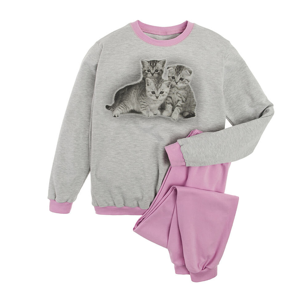 Tüdrukute pidžaama, hall ja roosa, kassid, Tup Tup hind ja info | Tüdrukute hommikumantlid ja pidžaamad | kaup24.ee
