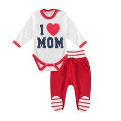 Tüdrukute pikkade varrukatega bodysuit ja kombinesoon, punane ja valge I love Mom, Tup Tup Tup цена и информация | Комплекты одежды для новорожденных | kaup24.ee