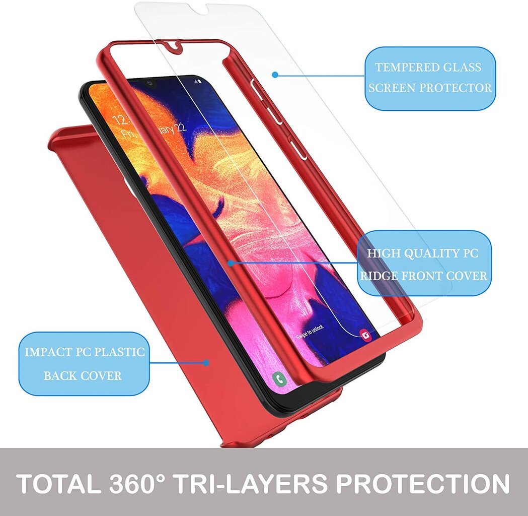 Samsung Galaxy A41 (6,1″) 360° ümbris + kaitseklaas – Punane hind ja info | Telefoni kaaned, ümbrised | kaup24.ee