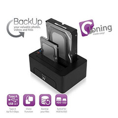 Dock Station Dual Ewent AAACET0186 Dual 2.5"-3.5" USB 3.1 ABS цена и информация | Охлаждающие подставки и другие принадлежности | kaup24.ee