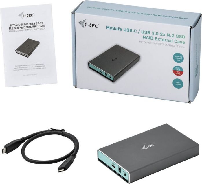 i-tec MySafe USB-C / USB 3.0 2x M.2 SSD Raid väline ümbris цена и информация | Väliste kõvaketaste ümbrised | kaup24.ee