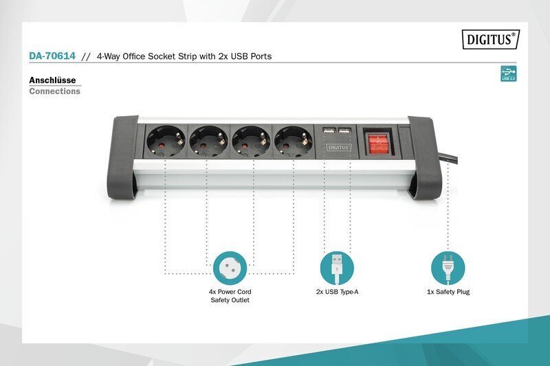 Digitus Power Strip Office 45 ° paigutus цена и информация | Pikendusjuhtmed, kaablid | kaup24.ee