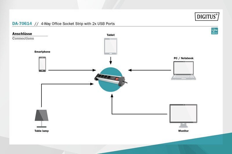 Digitus Power Strip Office 45 ° paigutus цена и информация | Pikendusjuhtmed, kaablid | kaup24.ee