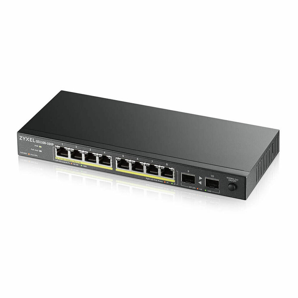 GS1100-10HP-EU0102F 120W PoE 8xGigabit 2xFiber Uplilk Switch цена и информация | Lülitid (Switch) | kaup24.ee