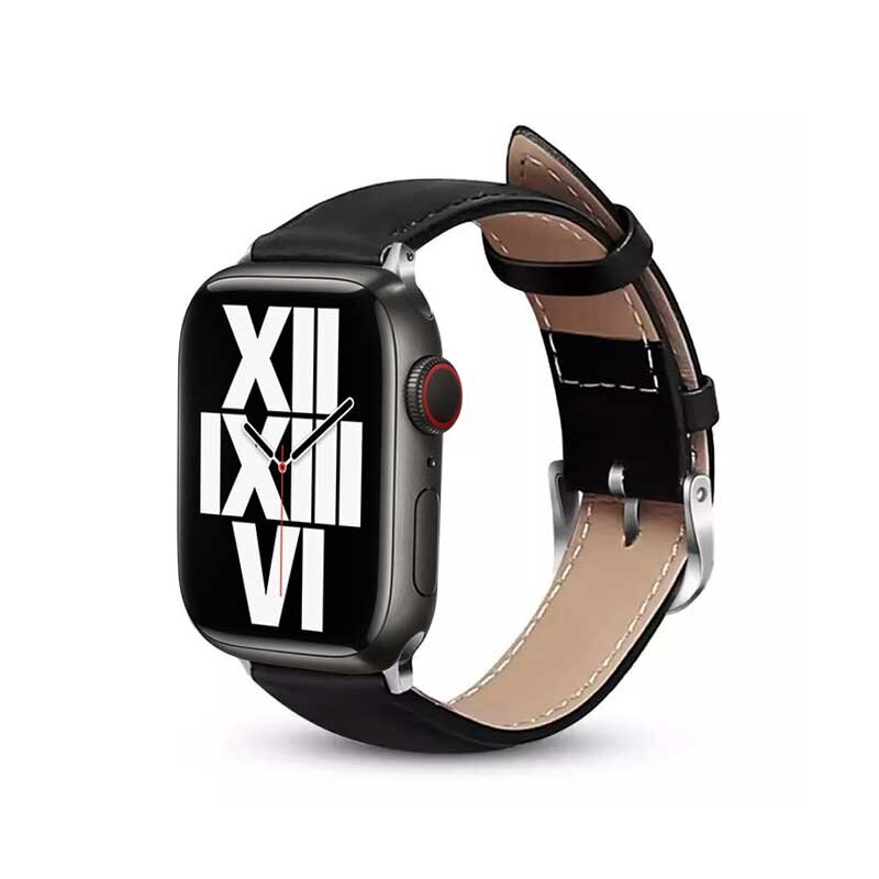 Crong Noble Band ehtsast nahast rihm Apple Watchile 42/44/45mm, must цена и информация | Nutikellade ja nutivõrude tarvikud | kaup24.ee
