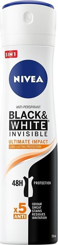 Pihustatav deodorant Nivea Black & White Invisible Ultimate Impact 5in1150 ml цена и информация | Deodorandid | kaup24.ee