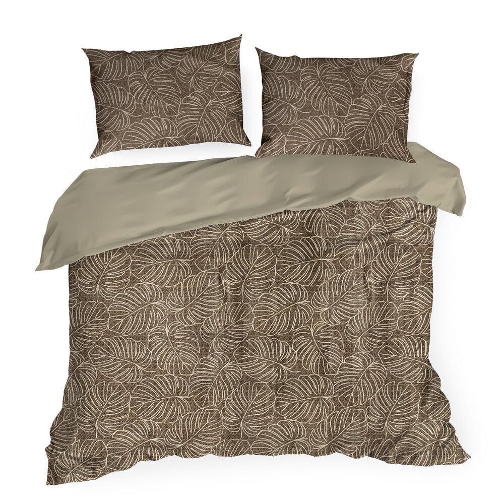 Puuvillasatiinist voodipesu koos pruunide lehtedega,160x200 cm, 70x80 cm /X2 цена и информация | Voodipesukomplektid | kaup24.ee