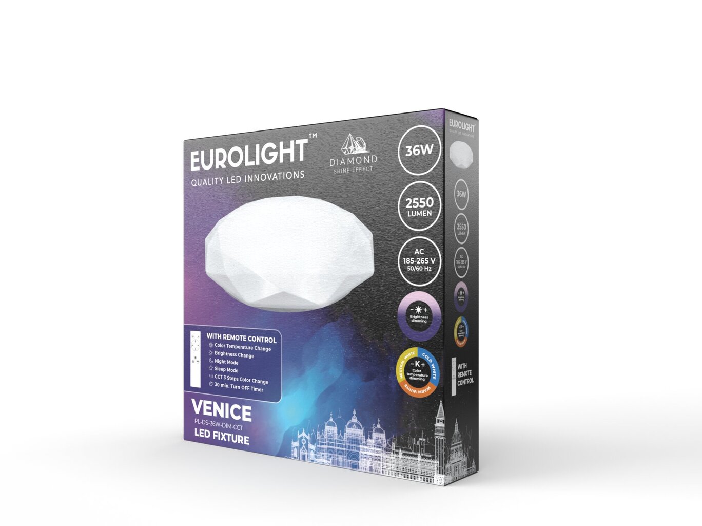Timmitav Led-puldiga laelamp Eurolight 36W, 2340lm, 3000K-6500K, VENICE PL-DS-36WDIM-CCT hind ja info | Laelambid | kaup24.ee